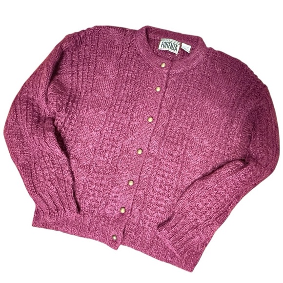 Forenza Sweaters - Vintage Forenza Mohair Blend Cardigan Sweater L Purple Berry Button Front